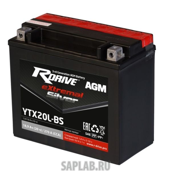 Купить RDRIVE RDRIVEYTX20LBSSL Аккумулятор Silver RDRIVE-YTX20L-BS SL 12В 18Ач 270CCA 176x87x154 мм Обратная (-+)